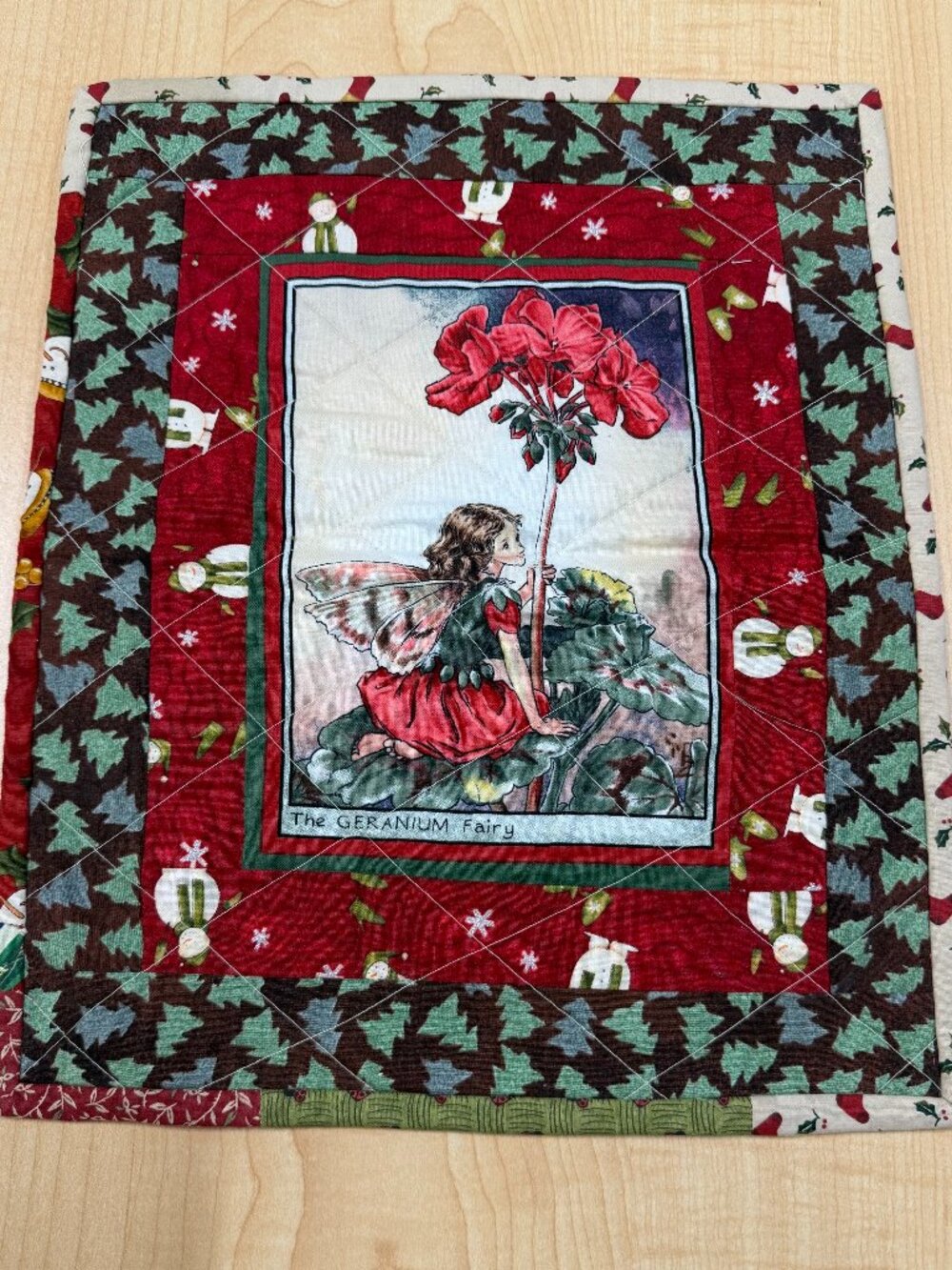 Handmade Quilted Flower Fairy Wall Hanging Mat Geranium